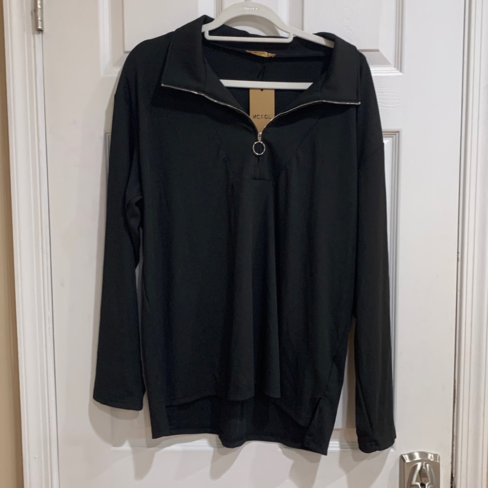 NWT McKol Women’s Black Long Sleeve Blouse Top with Silver Zipper XXL …